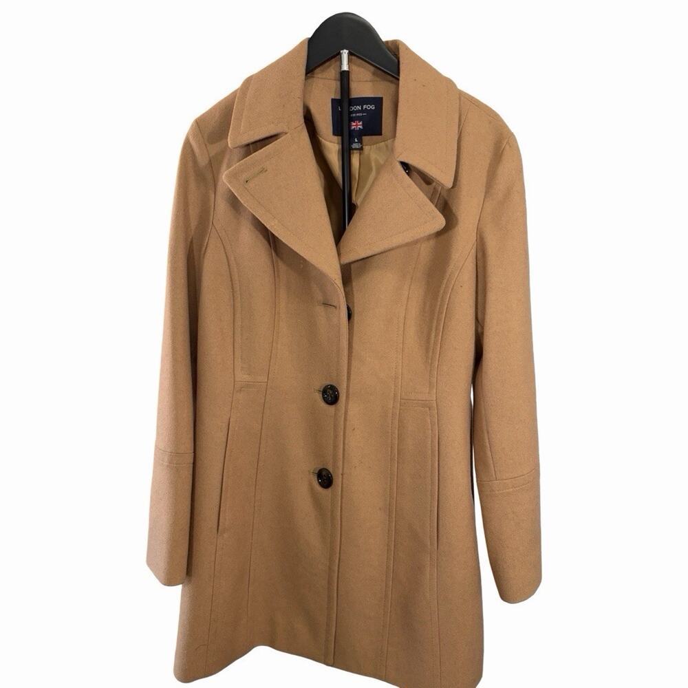 London Fog Women's Beige Mid-Length Peacoat Lined Button Front Coat Size L